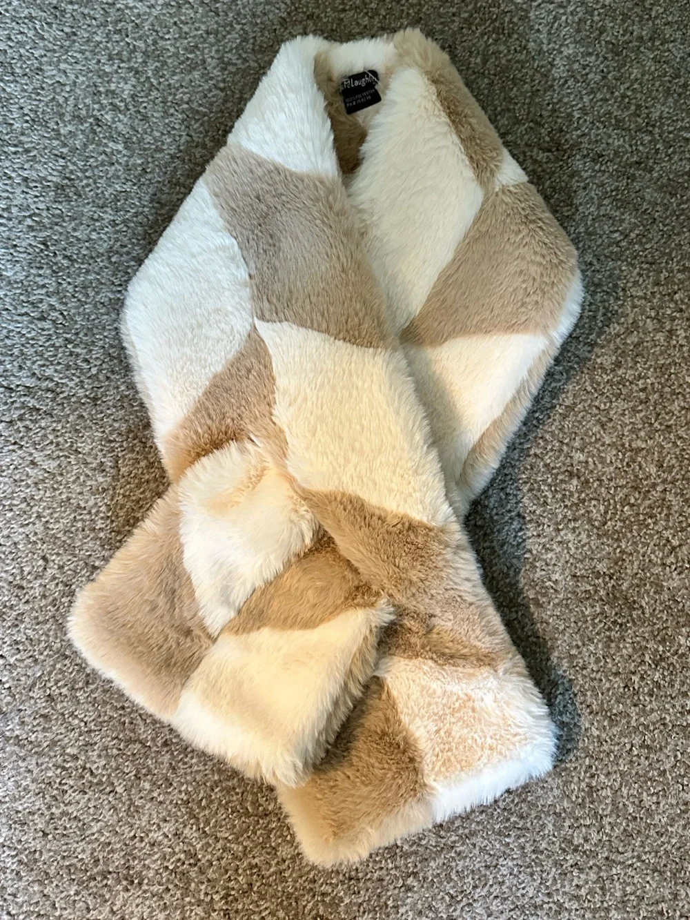 NWT J. McLaughlin Pearl Scarf Faux Fur Throw Scarf - Cream & Tan